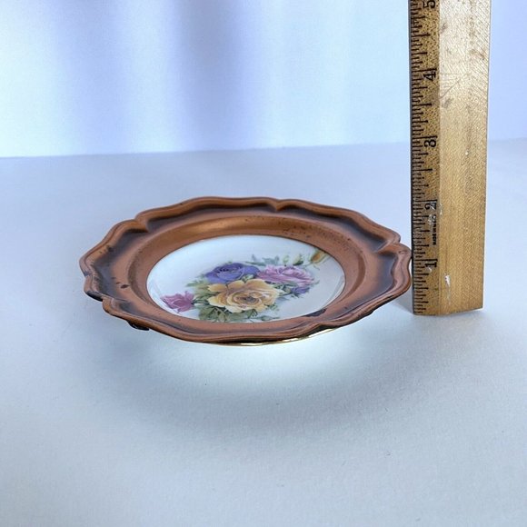 ALBERT GILLES Roses Ceramic Plate With Solid Copper Hanging Plate Rim Canada - Picture 7 of 7